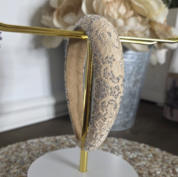 Chic Beige and Silver Embellished Headband - Picture 1 of 3